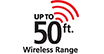 Up to 50ft in wireless range
