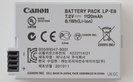 LP-E8 BATTERY BACK